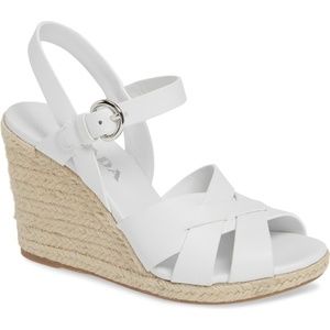 SALE 1HR🔥PRADA!! White Leather Espadrille Wedge